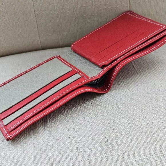 Leather Wallet Dual Color Bifold Purse Red/Tan Card Holder Handmade Handmade - Picture 11 of 11